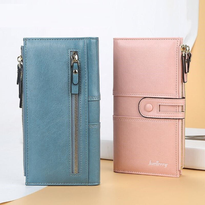 Dual-Zip Classic Long Wallet – Sleek and Elegant Must-Have!-Blue-State of Style