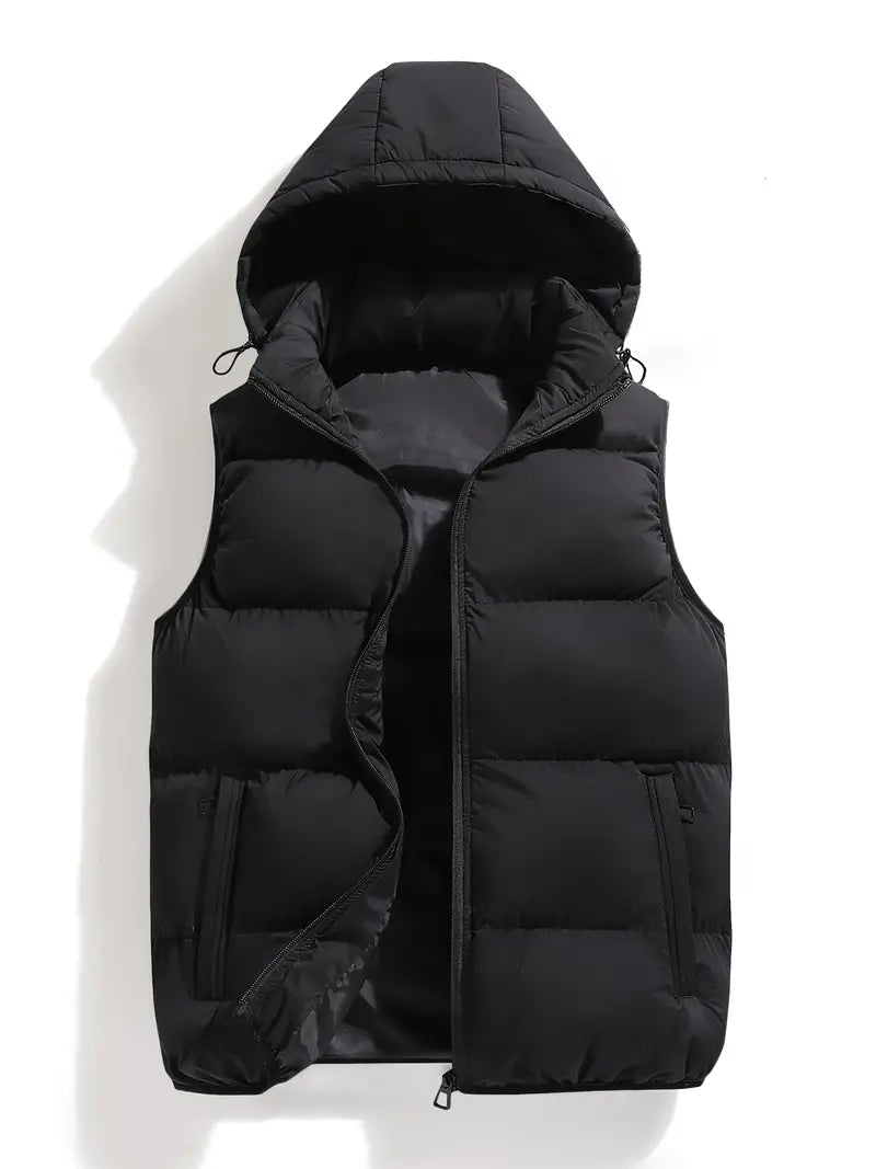 Durable Padded Men's Gilet with Hood – Leonardo-Black-S-State of Style