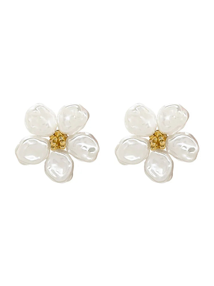 Irregular Pearl Petal Earrings - Celine