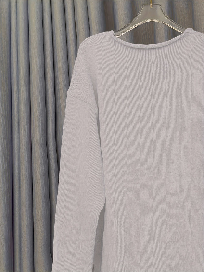 Ladies oversized jumper with V-neck & pattern – Alenia