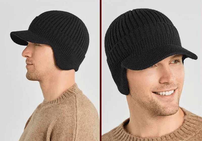 Men's knitted hat with ear flaps - Kian (1+1 FREE)