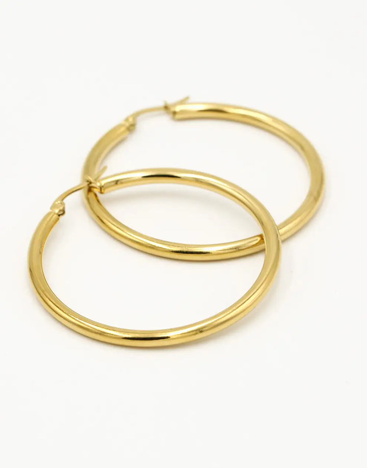 Earrings with 40 mm Diameter - Elegant Silver Hoops-Gold-plated-State of Style