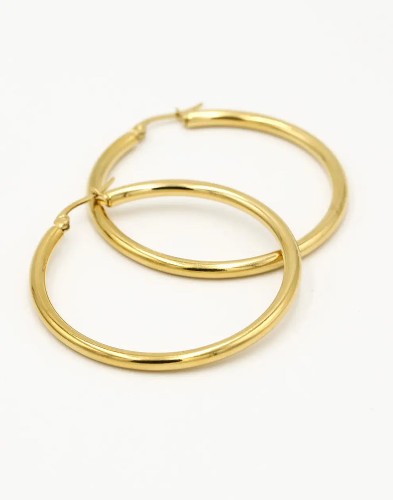 Earrings with 40 mm Diameter - Elegant Silver Hoops-Gold-plated-State of Style