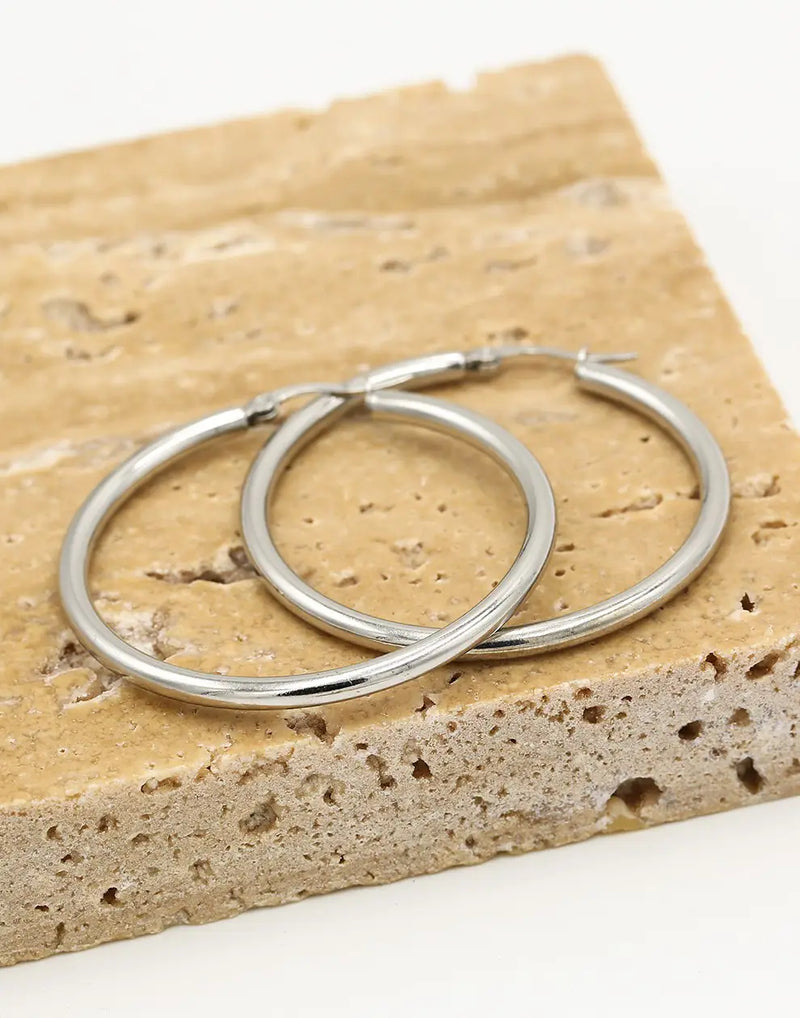 Earrings with 40 mm Diameter - Elegant Silver Hoops-Gold-plated-State of Style