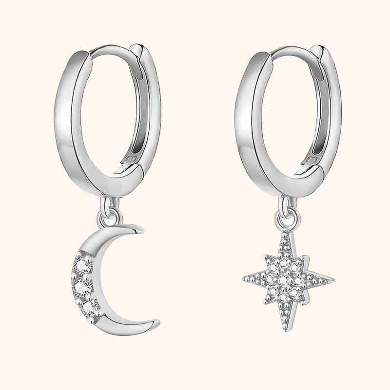 Earrings with Moon and Star - Cosmica-Silver-State of Style