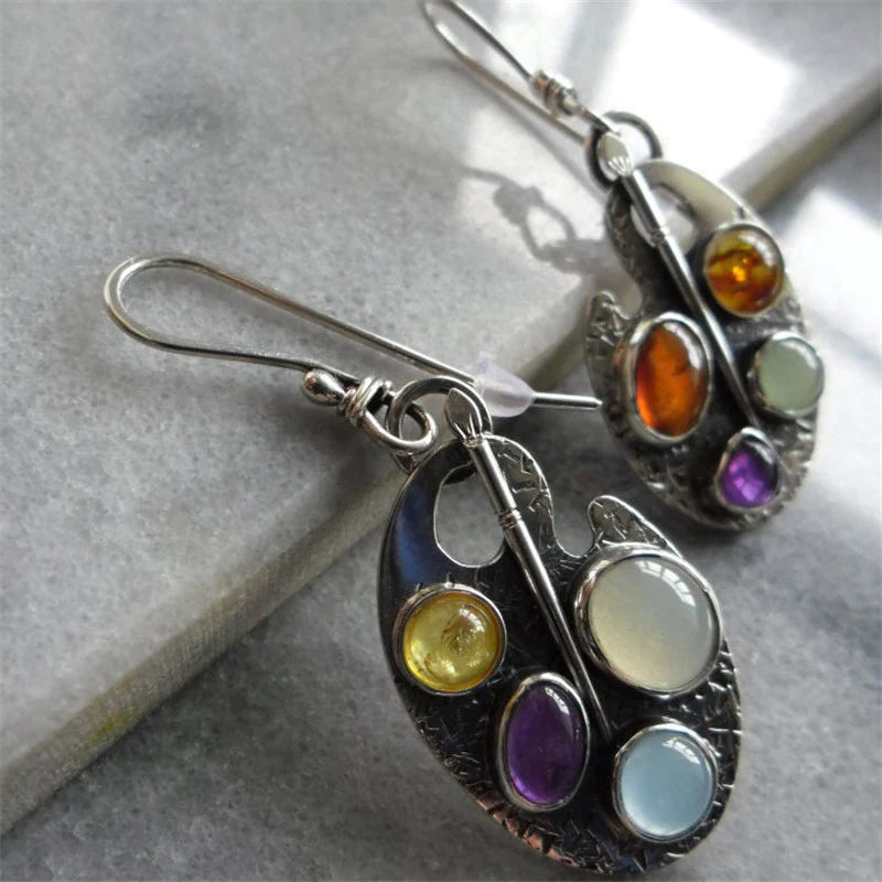Earrings with Multicoloured Stone Pendant - Levana-State of Style