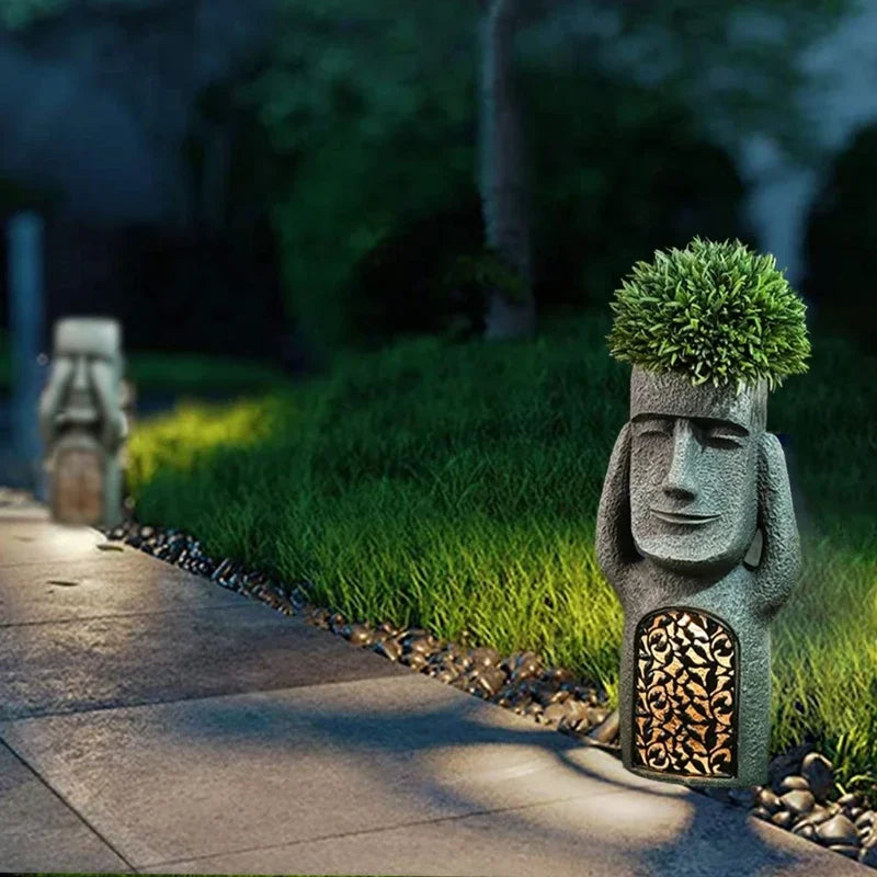 Easter Island Pot Plant Figure with LED Light - MoaiGlow-A-State of Style