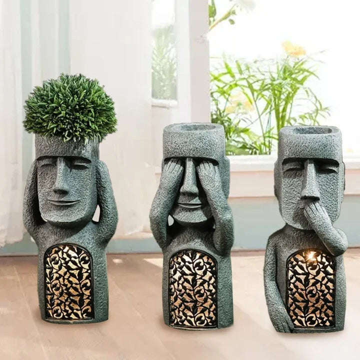 Easter Island Pot Plant Figure with LED Light - MoaiGlow-A-State of Style