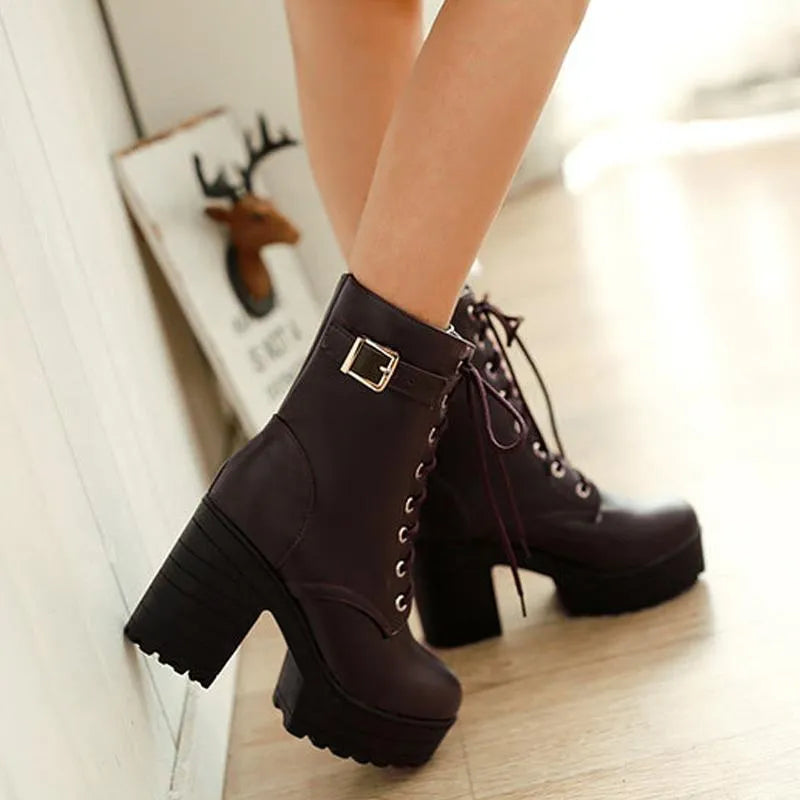 Edgy Lace-Up Boots with Buckle and Lug Sole - Luna-Brown-4-State of Style