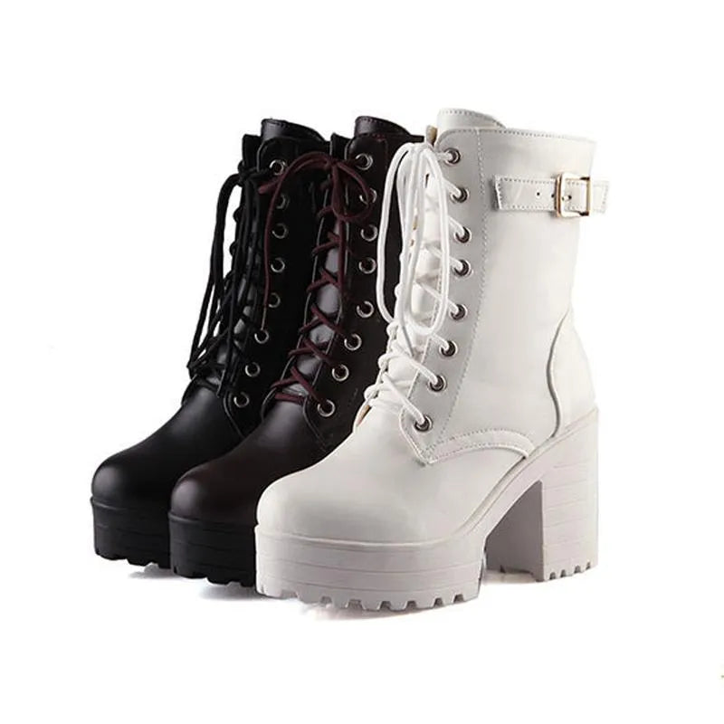 Edgy Lace-Up Boots with Buckle and Lug Sole - Luna-Brown-4-State of Style