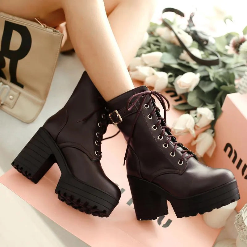 Edgy Lace-Up Boots with Buckle and Lug Sole - Luna-Brown-4-State of Style