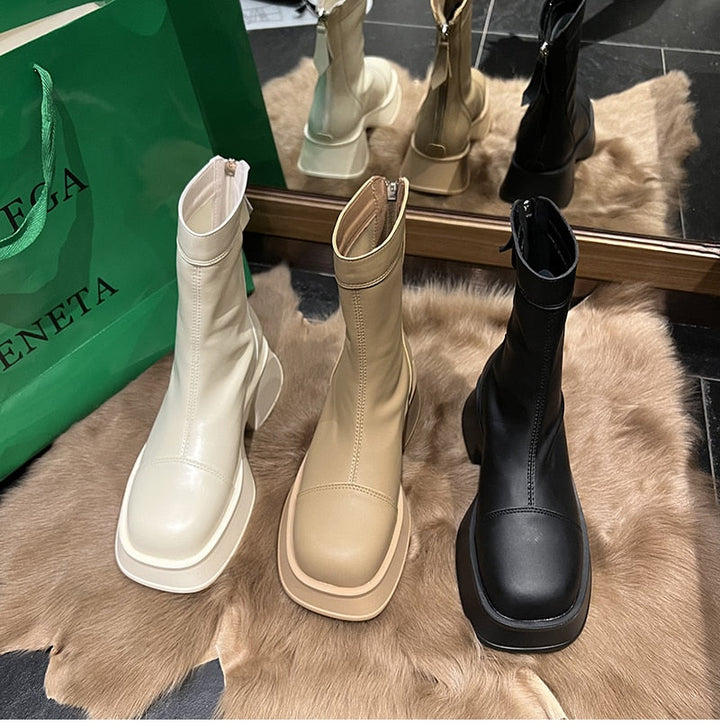 EefjesBoots | Women's High Platform Wide Toe Boots-Beige-4.5-State of Style