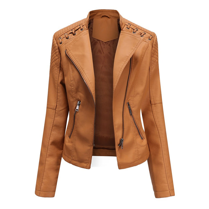 Elani - Trendy Leather Jacket for Women-Light brown-S-State of Style