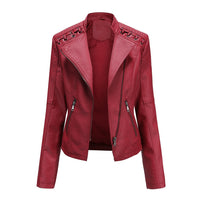 Elani - Trendy Leather Jacket for Women-Red-S-State of Style