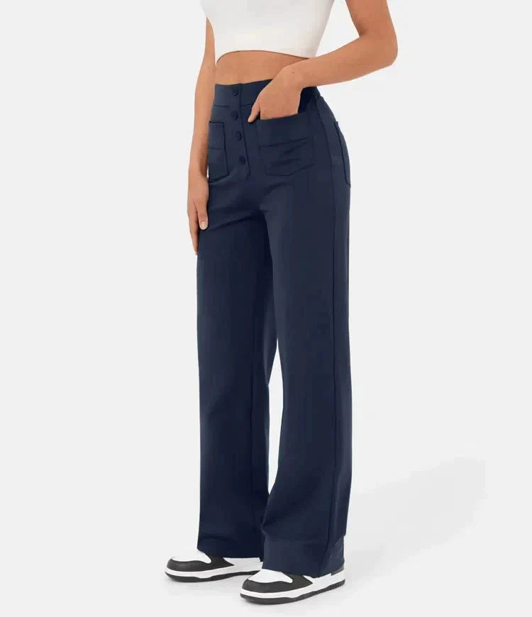 Elastic High Waist Women's Trousers - Isabeau-Dark blue-S-State of Style