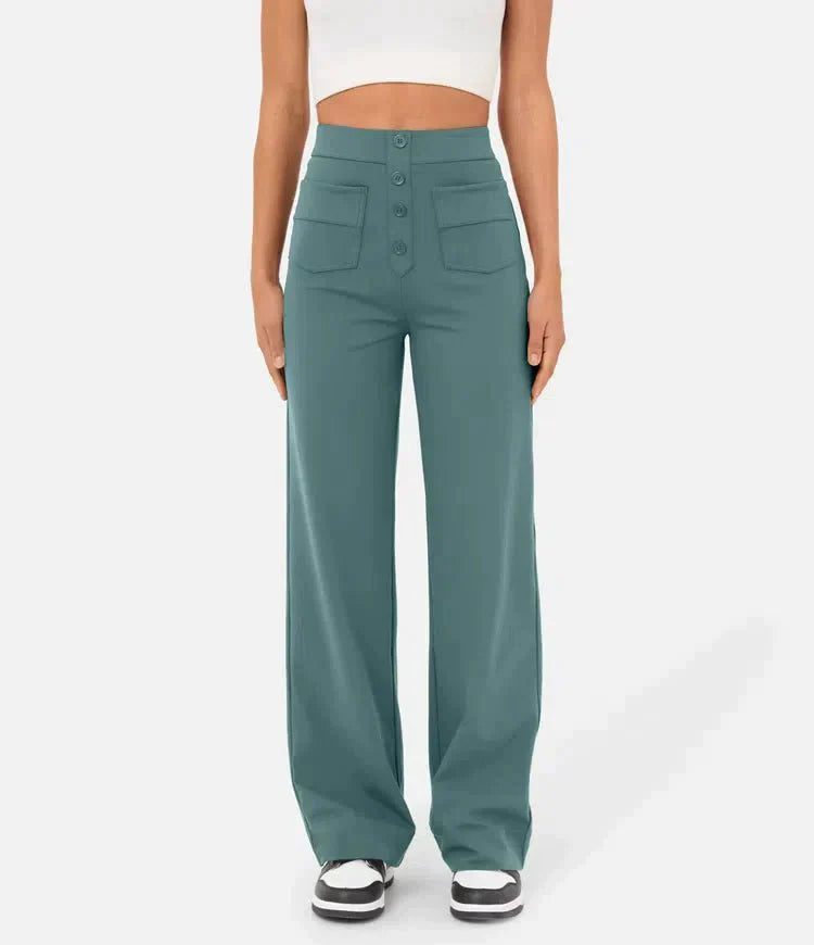 Elastic High Waist Women's Trousers - Isabeau-Green-S-State of Style