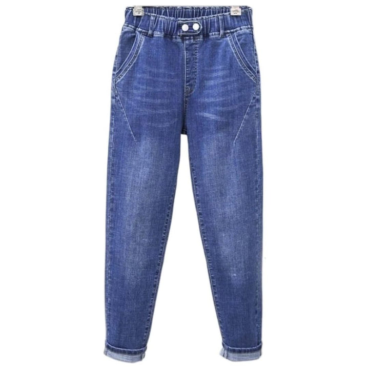 Elastic High-Waisted Plus Size Baggy Jeans-Blue 1-XL-State of Style