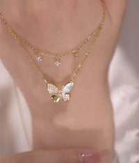 Elayna Double-Layered Zirconia & Mother-of-Pearl Butterfly Necklace-State of Style