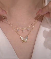Elayna Double-Layered Zirconia & Mother-of-Pearl Butterfly Necklace-State of Style