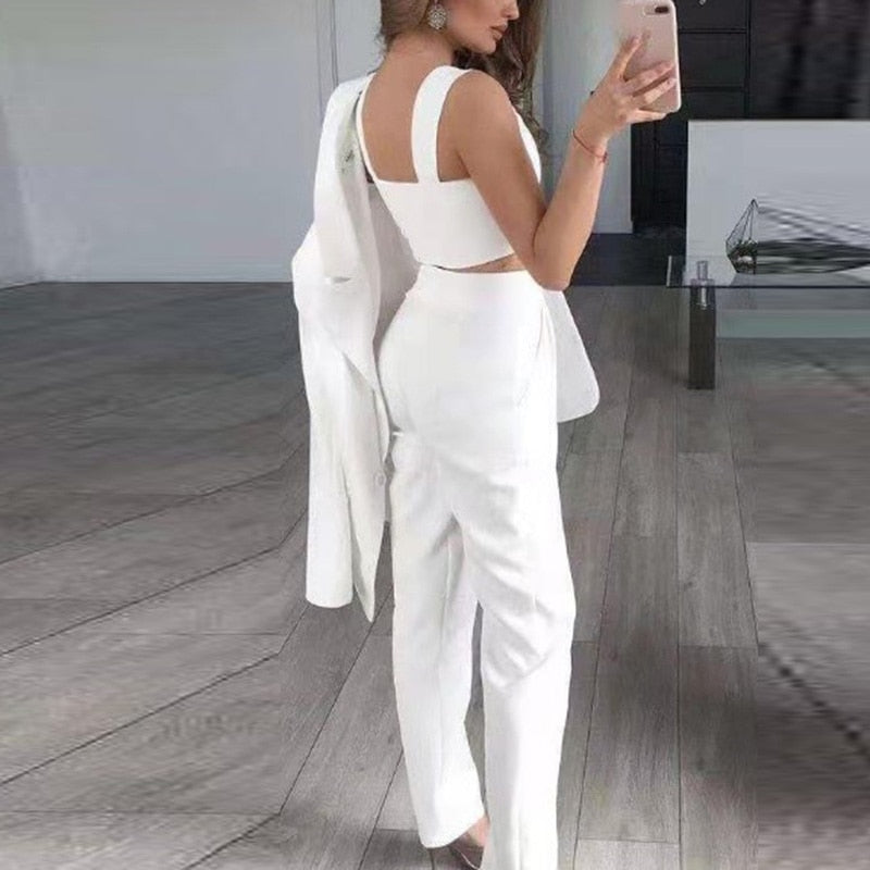 Elegant 3-Piece Blazer Set | Women's Fashion Suit-White-S-State of Style
