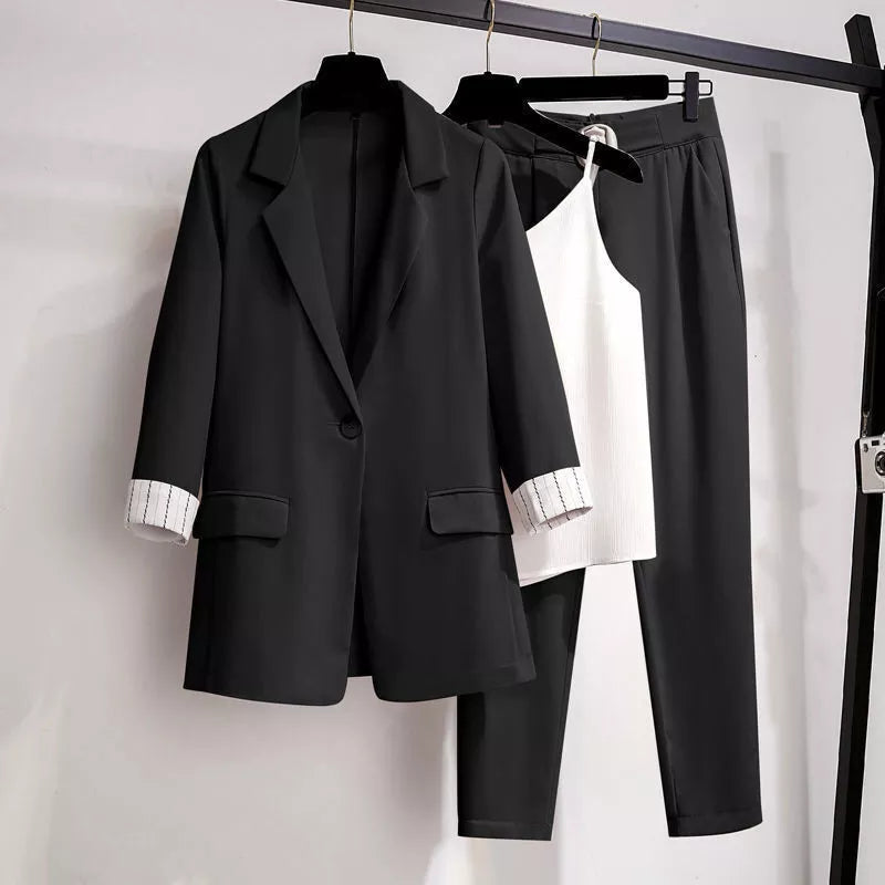 Elegant 3-Piece Plus-Size Suit-Black-M-State of Style