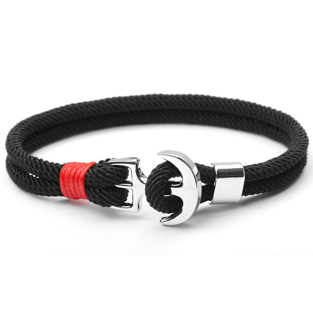 Elegant Anchor Bracelet | Nautical Charm | Adjustable Fit-Fishtail - Black-State of Style