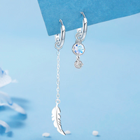 Elegant Asymmetric Feather Earrings | Sterling Silver Moonstone Jewellery-State of Style