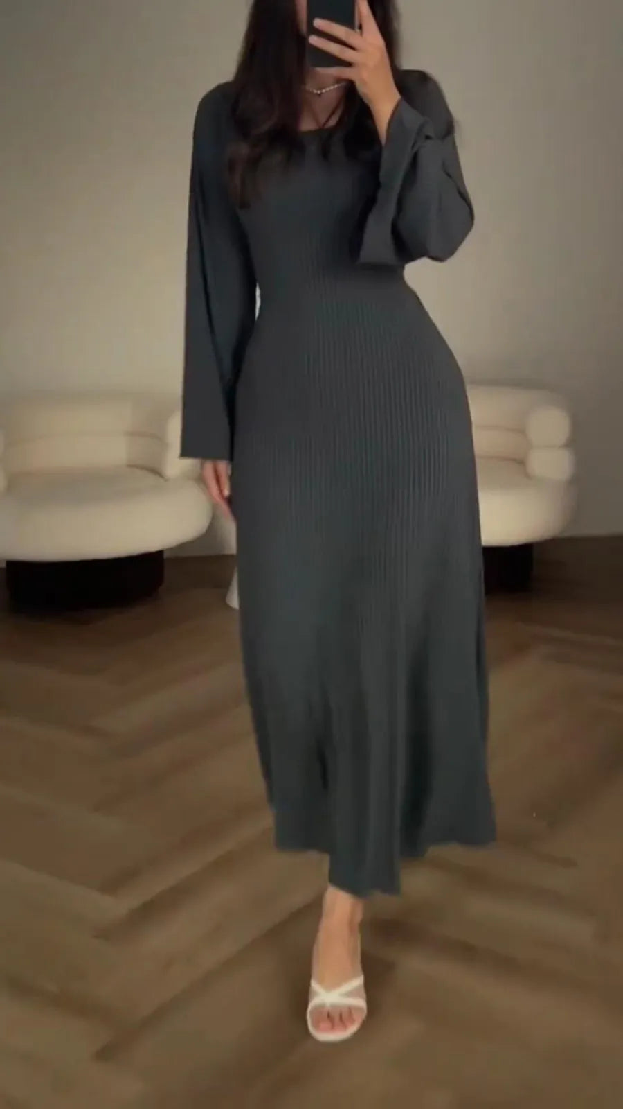 Elegant bodycon maxi dress with lacing – Valencia-Gray-S-State of Style