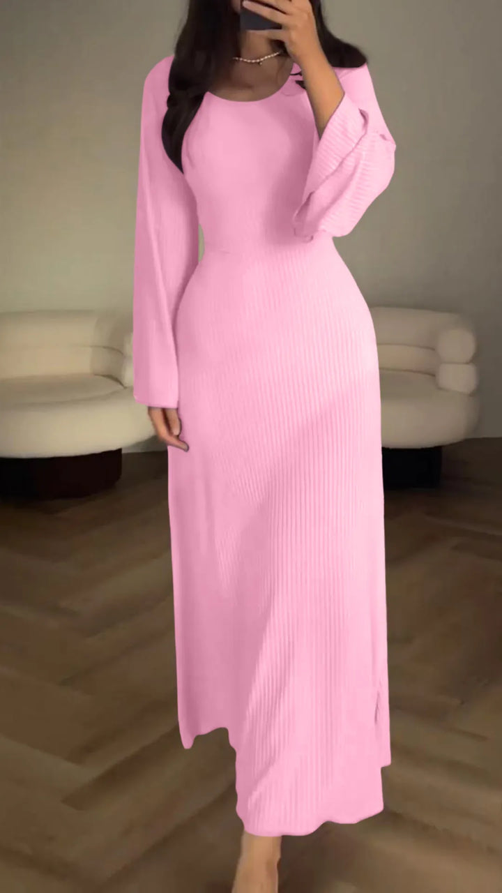 Elegant bodycon maxi dress with lacing – Valencia-Pink-S-State of Style