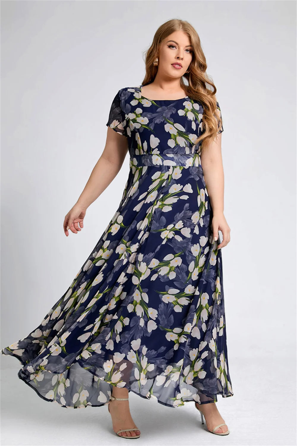 Elegant Casual A-Line Plus-Size Dress-Navy Blue-2XL-State of Style