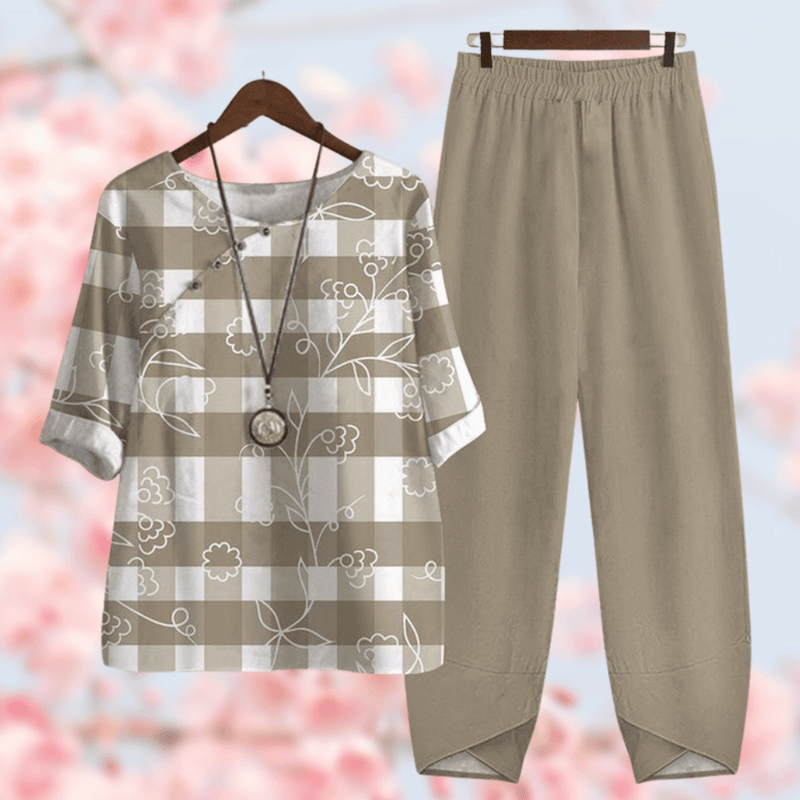 Elegant Comfort Collection | Cecily Shirt and Pants Set-Brown-M-State of Style