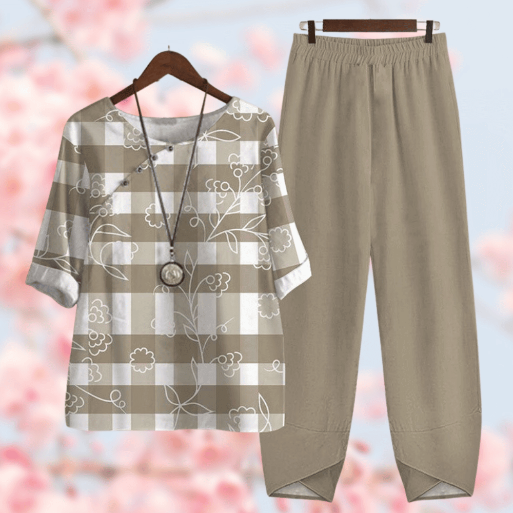 Elegant Comfort Collection | Cecily Shirt and Pants Set-Brown-M-State of Style