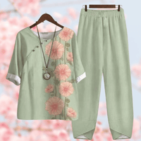 Elegant Comfort Collection | Cecily Shirt and Pants Set-Light Green-M-State of Style
