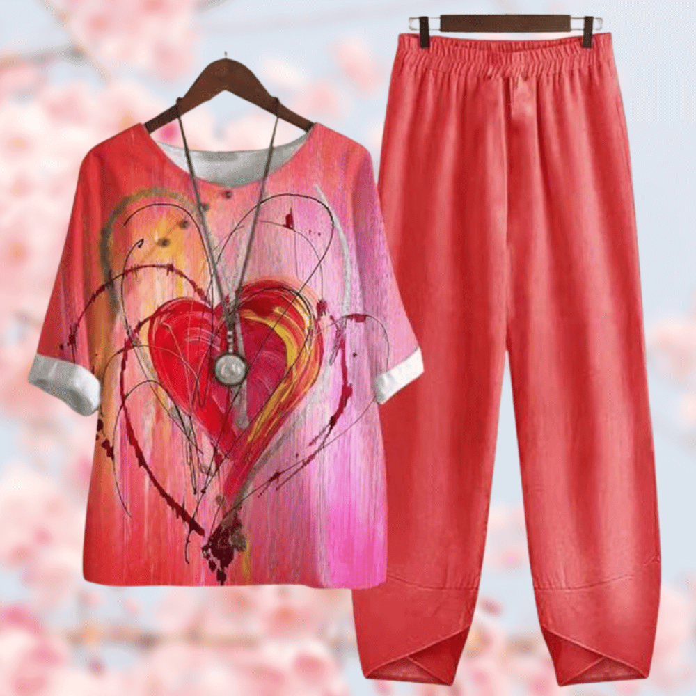 Elegant Comfort Collection | Cecily Shirt and Pants Set-Red-M-State of Style