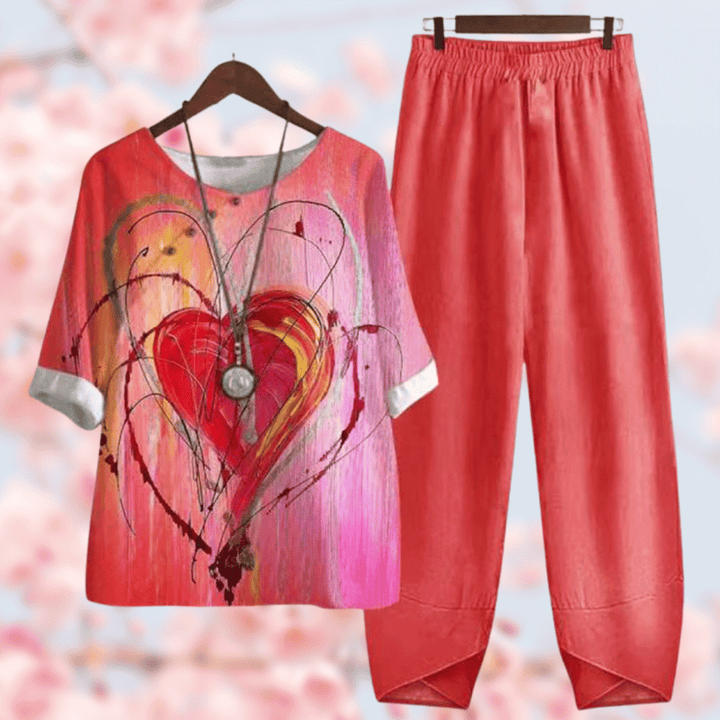 Elegant Comfort Collection | Cecily Shirt and Pants Set-Red-M-State of Style