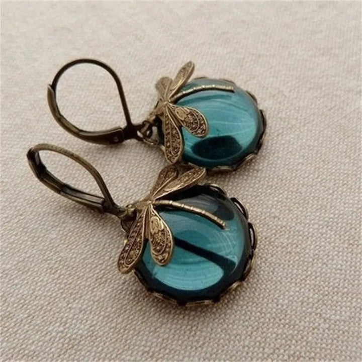 Elegant Dragonfly Moonstone Drop Earrings-BLUE-State of Style