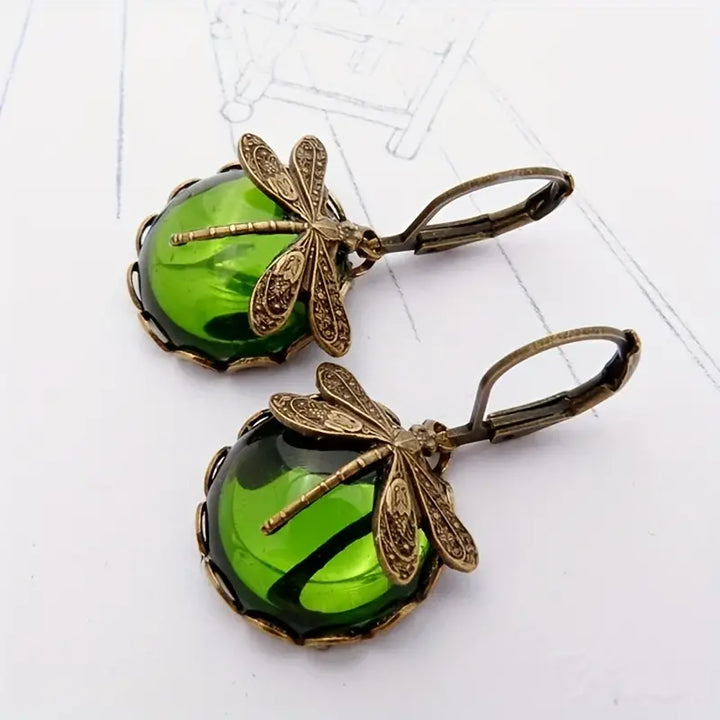 Elegant Dragonfly Moonstone Drop Earrings-LIGHT GREEN-State of Style