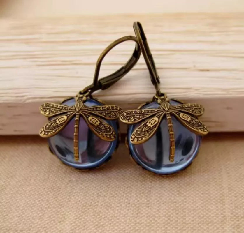 Elegant Dragonfly Moonstone Drop Earrings-NAVY BLUE-State of Style
