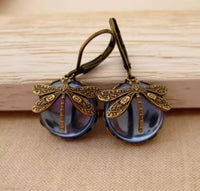 Elegant Dragonfly Moonstone Drop Earrings-NAVY BLUE-State of Style