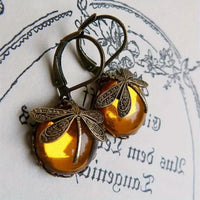 Elegant Dragonfly Moonstone Drop Earrings-YELLOW-State of Style