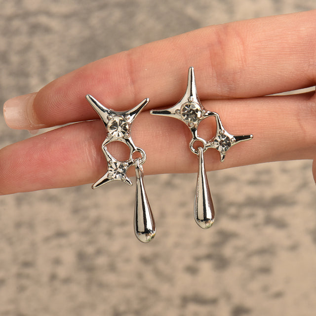 Elegant Drop Earrings | Crystal Accents-Silver Shurikens-State of Style