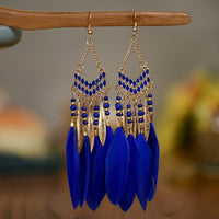 Elegant Feather Earrings | Long Dangle Jewellery for Women-Navy blue-State of Style