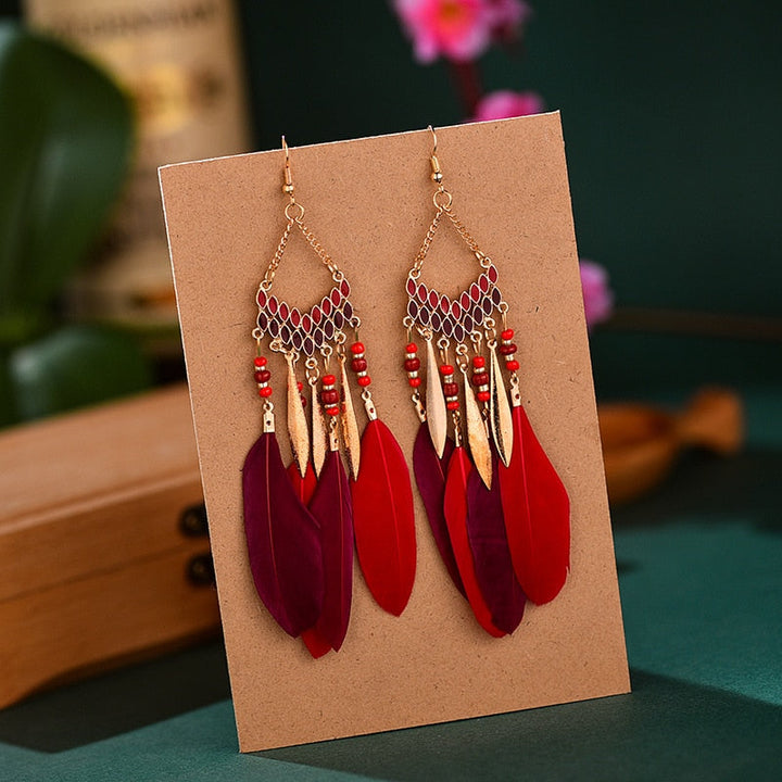 Elegant Feather Earrings | Long Dangle Jewellery for Women-Sky blue-State of Style