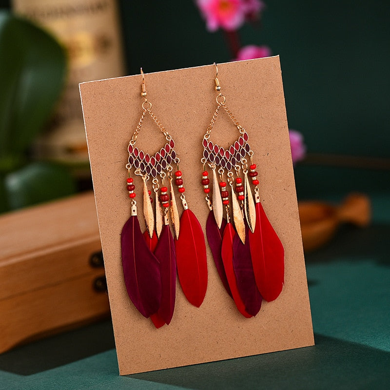Elegant Feather Earrings | Long Dangle Jewellery for Women-Sky blue-State of Style