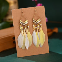 Elegant Feather Earrings | Long Dangle Jewellery for Women-White yellow-State of Style