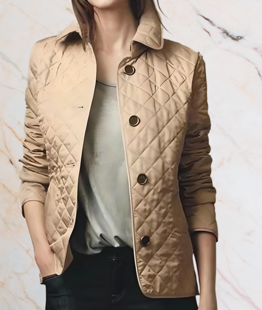 ELEGANT FITTED JACKET WITH EMBOSSED PATTERN DESIGN-M-Khaki-State of Style