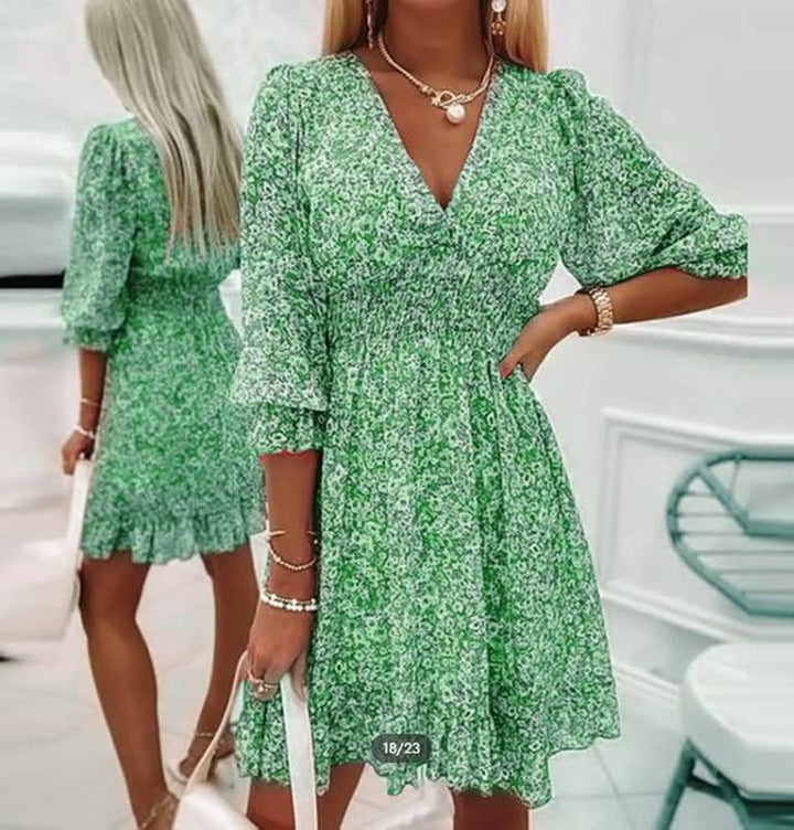 Elegant Floral Mini Dress-Green-S-State of Style