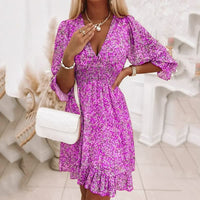 Elegant Floral Mini Dress-Purple-S-State of Style