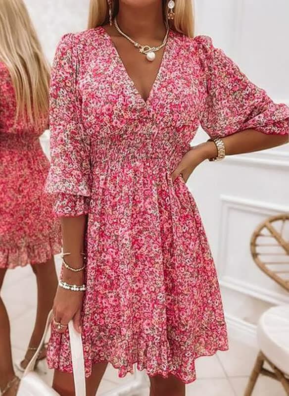 Elegant Floral Mini Dress-Rose-S-State of Style