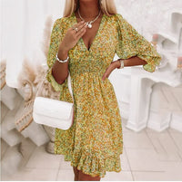 Elegant Floral Mini Dress-Yellow-S-State of Style